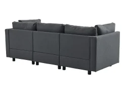 Sofá 3 lugares em tecido de linho, com puff, 3 almofadas lombares e 2 almofadas, 220x83x81cm, Cinza