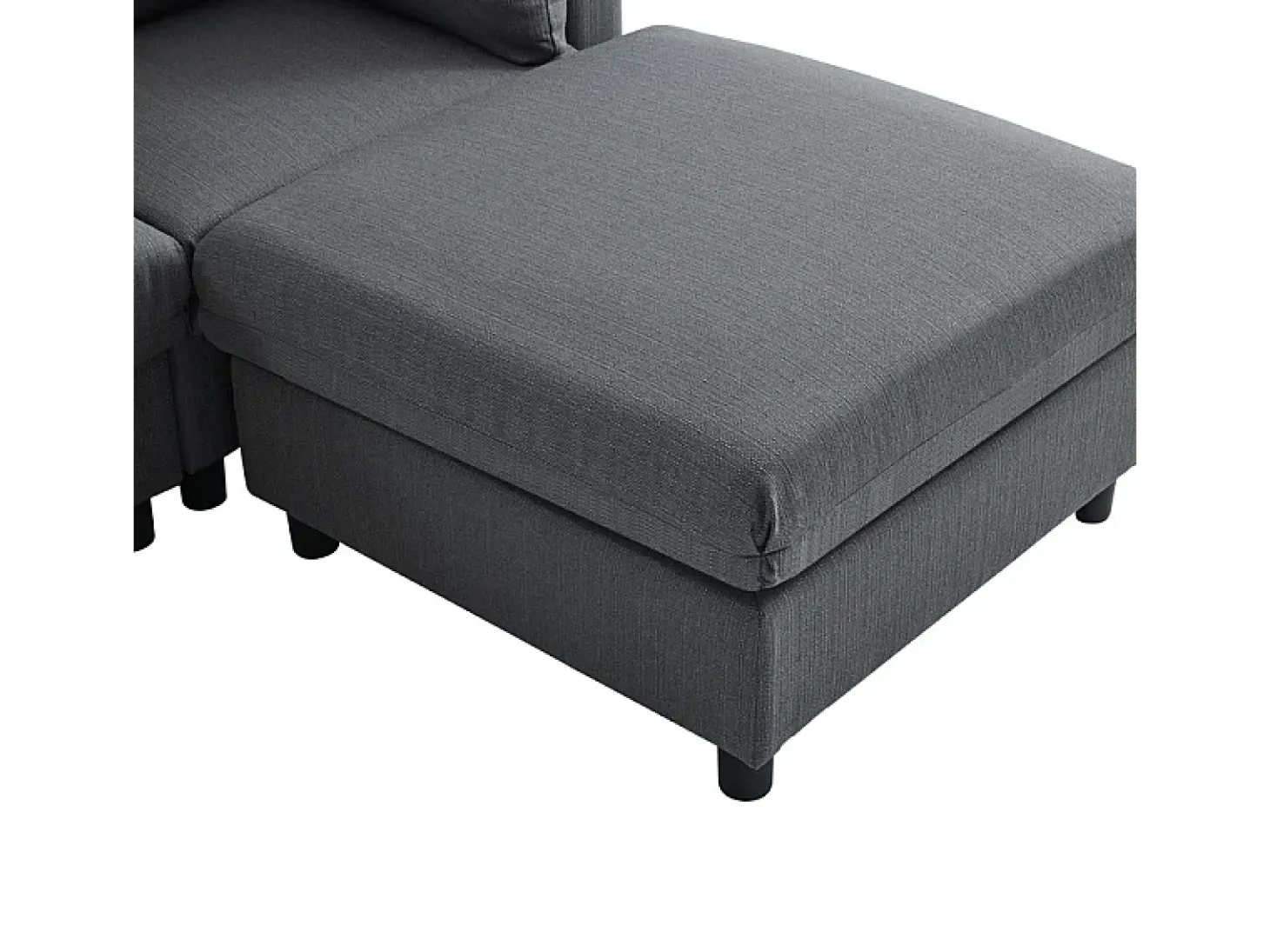 Sofá 3 lugares em tecido de linho, com puff, 3 almofadas lombares e 2 almofadas, 220x83x81cm, Cinza