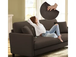 Sofá 2 lugares em tecido veludo teddy com 2 almofadas - Marrom - 148 x 89 x 79 cm