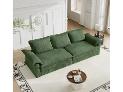 Sofá 3 lugares em veludo cotelê, com 2 almofadas de braço, removíveis e laváveis, 265x86x88cm, Verde