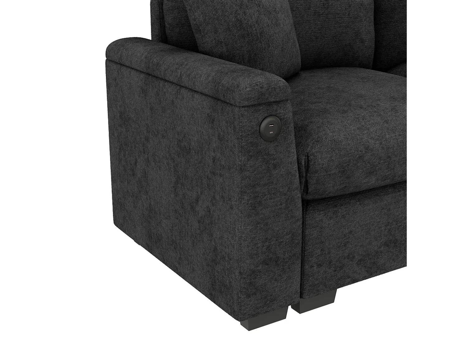 Sofá 3 lugares moderno - con almofadas e mesa dobrável - inclui portas USB e porta-copos - tecido de chenille - cinza