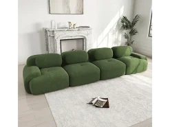 Sofá 4 Lugares Modular de Veludo Cannelado - com 4 Almofadas - 388x103x75cm - Verde