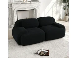 Sofá 2 Lugares Modular de Veludo Cannelado - com 2 Almofadas - 208x103x75cm - Preto