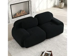 Sofá 2 Lugares Modular de Veludo Cannelado - com 2 Almofadas - 208x103x75cm - Preto