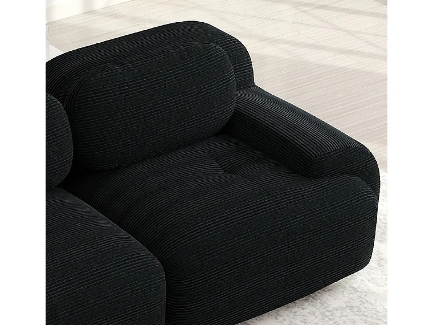 Sofá 2 Lugares Modular de Veludo Cannelado - com 2 Almofadas - 208x103x75cm - Preto