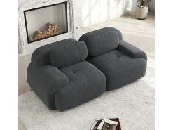 Sofá 2 Lugares Modular de Veludo Cannelado - com 2 Almofadas - 208x103x75cm - Cinza