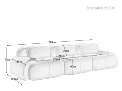 Sofá 3 Lugares Modular de Veludo Cannelado - com 3 Almofadas - 298x103x75cm - Verde