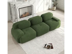 Sofá 3 Lugares Modular de Veludo Cannelado - com 3 Almofadas - 298x103x75cm - Verde
