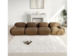 Sofá 4 lugares modular em Veludo cotelê - com 4 almofadas - 388x103x75cm - Marrom