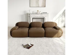 Sofá 3 lugares modular em Veludo cotelê - com 3 almofadas - 298x103x70cm - Marrom