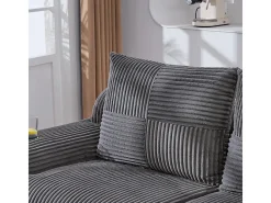 Sofá 2 lugares modular veludo canelado, porta-copos e bolso lateral, 200x99x80cm, Cinzento antracite