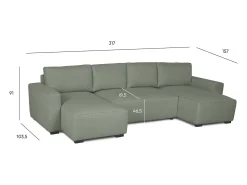Sofá 5 lugares Verde - chaise avec cama panorâmica (317 x 157 x 91 cm) - JORDAN