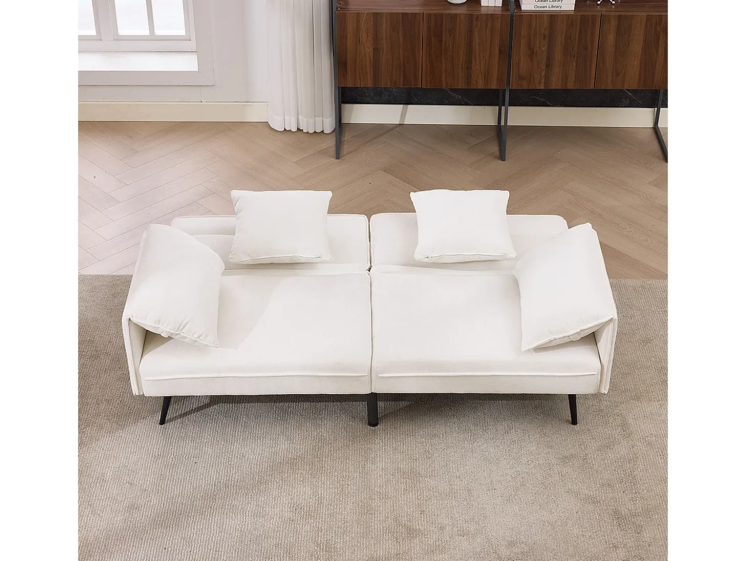 Sofá 2 lugares 167.5x73x70 cm - encosto inclinável três posições (100°–180°) - almofadas de assento macias - branco