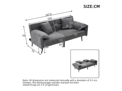 Sofá 2 lugares 167.5x73x70 cm - encosto inclinável três posições (100°–180°) - almofadas de assento macias - cinza