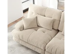 Sofá angular 4 lugares em tecido Chenille, com 6 almofadas, puff removível, combinação DIY, 406x145x81cm, Cinza