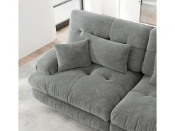 Sofá angular 4 lugares em tecido Chenille, com 6 almofadas, puff removível, combinação DIY, 406x145x81cm, Bege