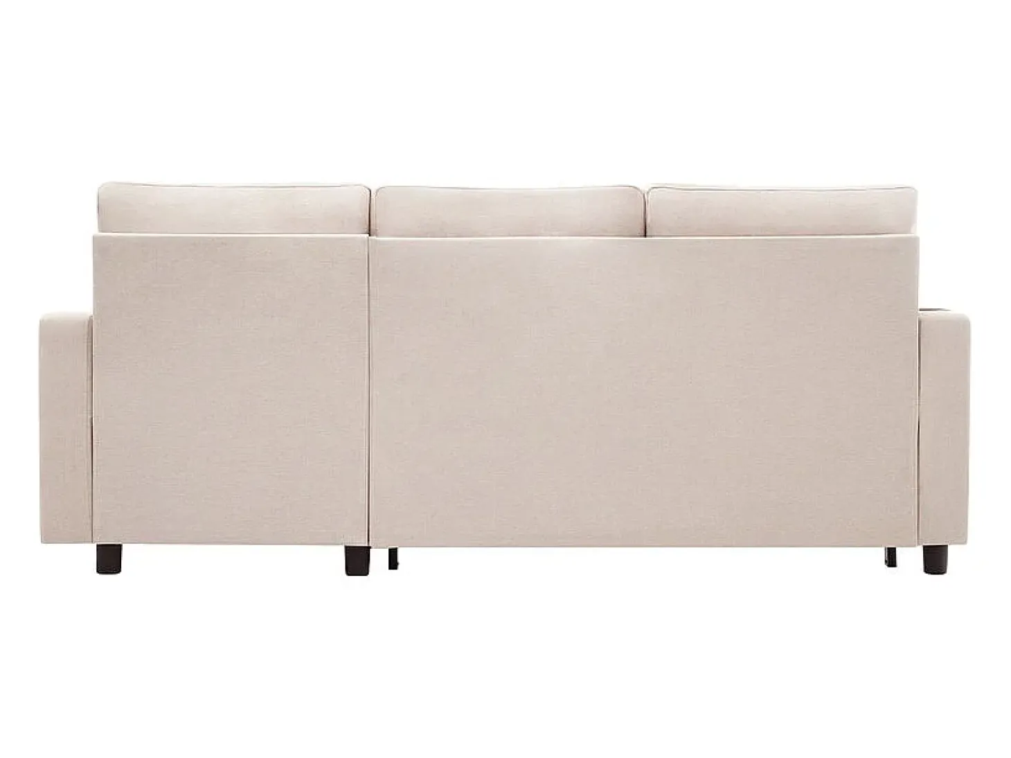 Sofá angular conversível em veludo - 3 lugares - com armazenamento, porta-copos de aço inoxidável - 205x139x87cm - Bege