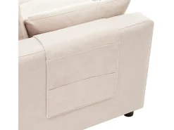 Sofá angular conversível em veludo - 3 lugares - com armazenamento, porta-copos de aço inoxidável - 205x139x87cm - Bege
