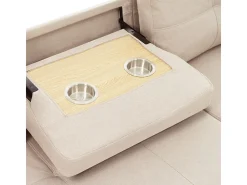 Sofá angular conversível em veludo - 3 lugares - com armazenamento, porta-copos de aço inoxidável - 205x139x87cm - Bege