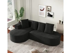 Sofá angular esquerdo de Veludo de canelura larga com 4 almofadas - 265x67x40,5cm - Preto