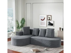 Sofá angular esquerdo de Veludo de canelura larga com 4 almofadas - 265x67x40,5cm - Cinza