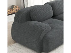 Sofá angular modular 3 lugares - de Veludo cotelê - com 3 almofadas e puff - 298x178x75cm - Cinza