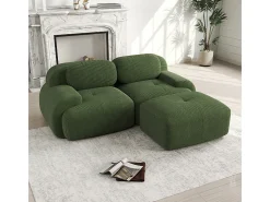 Sofá angular modular 2 lugares - de Veludo cotelê - com 2 almofadas e puff - ergonómico - 208x178x75cm - Verde