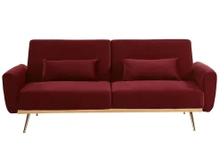 Sofá cama clic clac de 3 lugares em veludo vermelho - LAUNEI