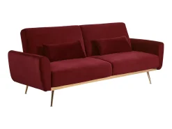 Sofá cama clic clac de 3 lugares em veludo vermelho - LAUNEI