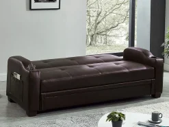 Sofá cama clic-clac pele sintética Castanho - MIRELLA