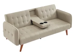 Sofá Cama Conversível 3 Lugares Bege com Mesa Central INVERNESS