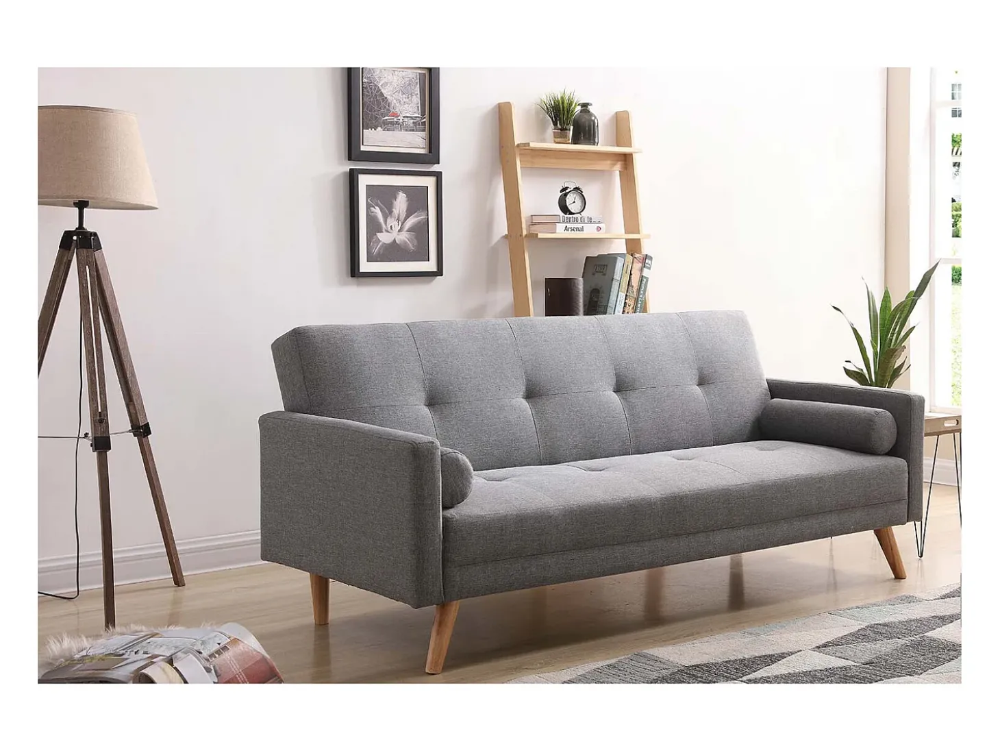 Sofá Cama Conversível Escandinavo 3 Lugares Cinza WOODEN