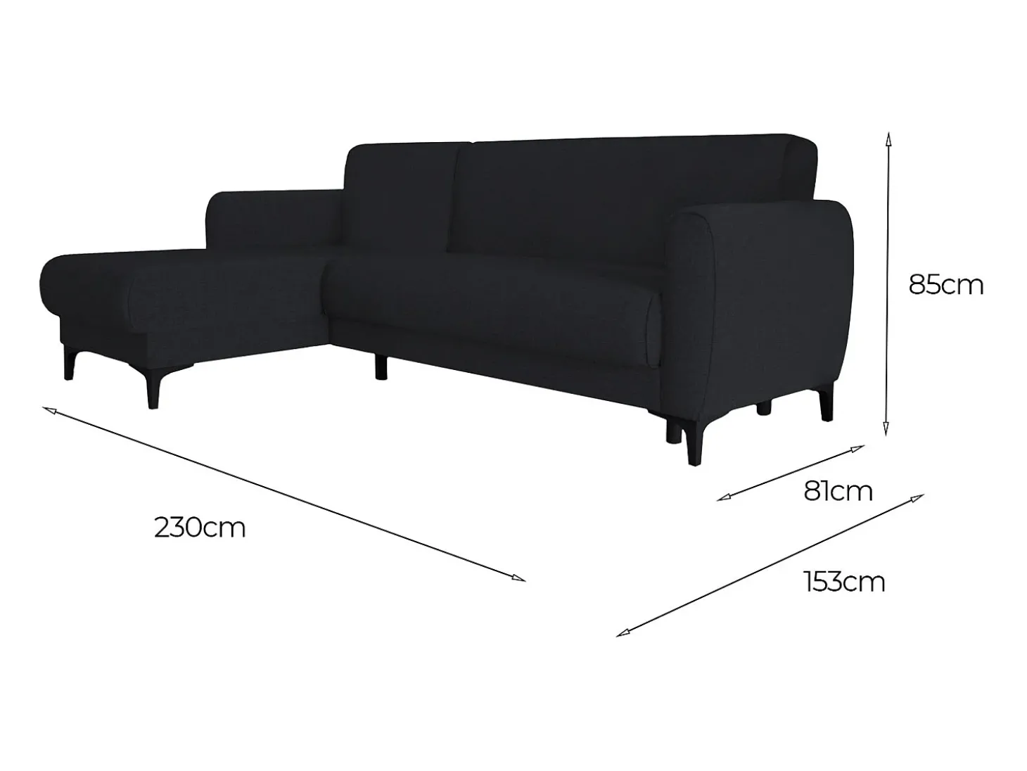 Sofá cama Dabazo, Sofá cama de canto com península reversível, Sofá moderno com chaiselongue e 3 almofadas, 230x153h85 cm, Azul