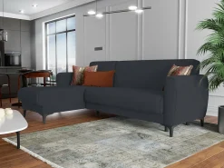 Sofá cama Dabazo, Sofá cama de canto com península reversível, Sofá moderno com chaiselongue e 3 almofadas, 230x153h85 cm, Azul