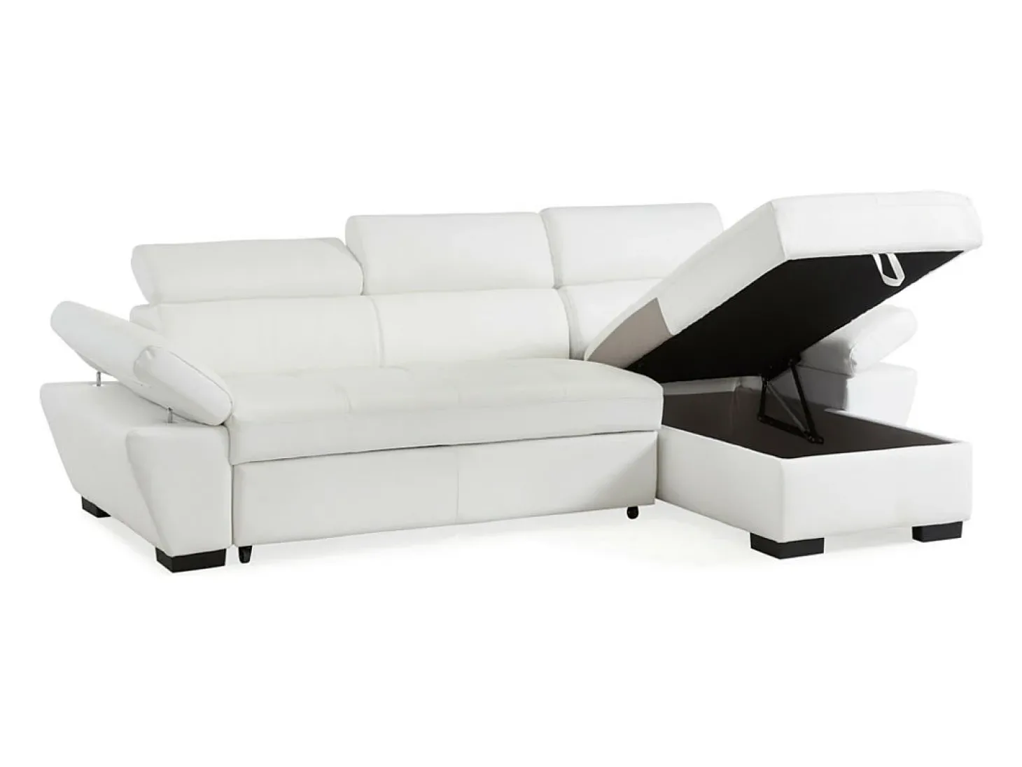 Sofá cama de canto direito em dois materiais branco JONOVA