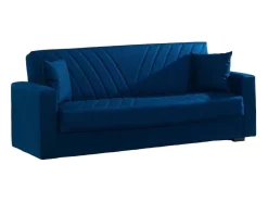 Sofá cama Jorge, sofá cama container linear de 3 lugares com 2 almofadas incluídas, Sofá da sala em tecido acolchoado com abertura click-clack, 214x81xh89 cm, Azul