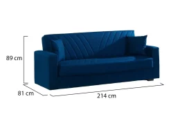 Sofá cama Jorge, sofá cama container linear de 3 lugares com 2 almofadas incluídas, Sofá da sala em tecido acolchoado com abertura click-clack, 214x81xh89 cm, Azul