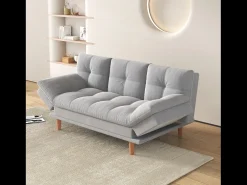 Sofá Cama Modular 3 Lugares Tecido Cinza Claro Kalmar Escandinavo Moderno