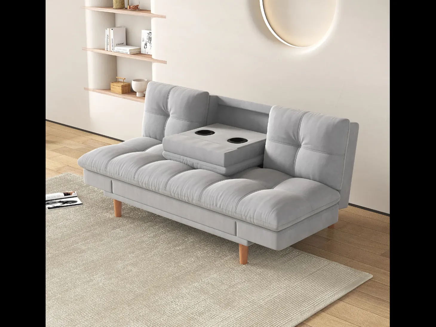 Sofá Cama Modular 3 Lugares Tecido Cinza Claro Kalmar Escandinavo Moderno