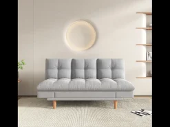 Sofá Cama Modular 3 Lugares Tecido Cinza Claro Kalmar Escandinavo Moderno