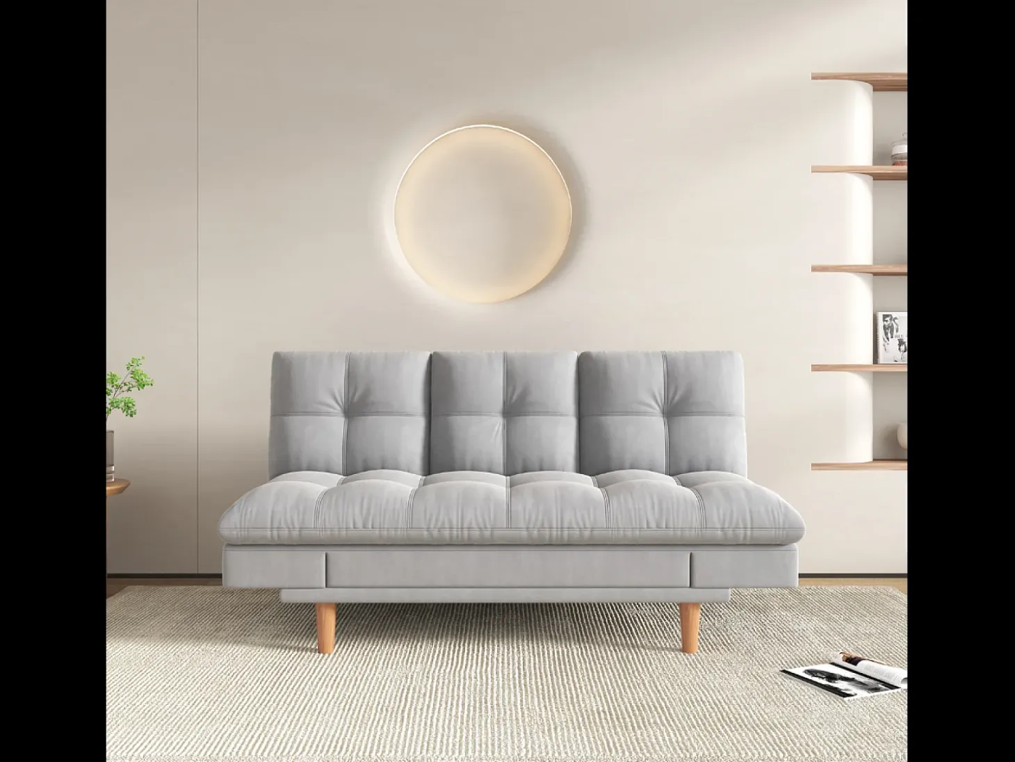 Sofá Cama Modular 3 Lugares Tecido Cinza Claro Kalmar Escandinavo Moderno