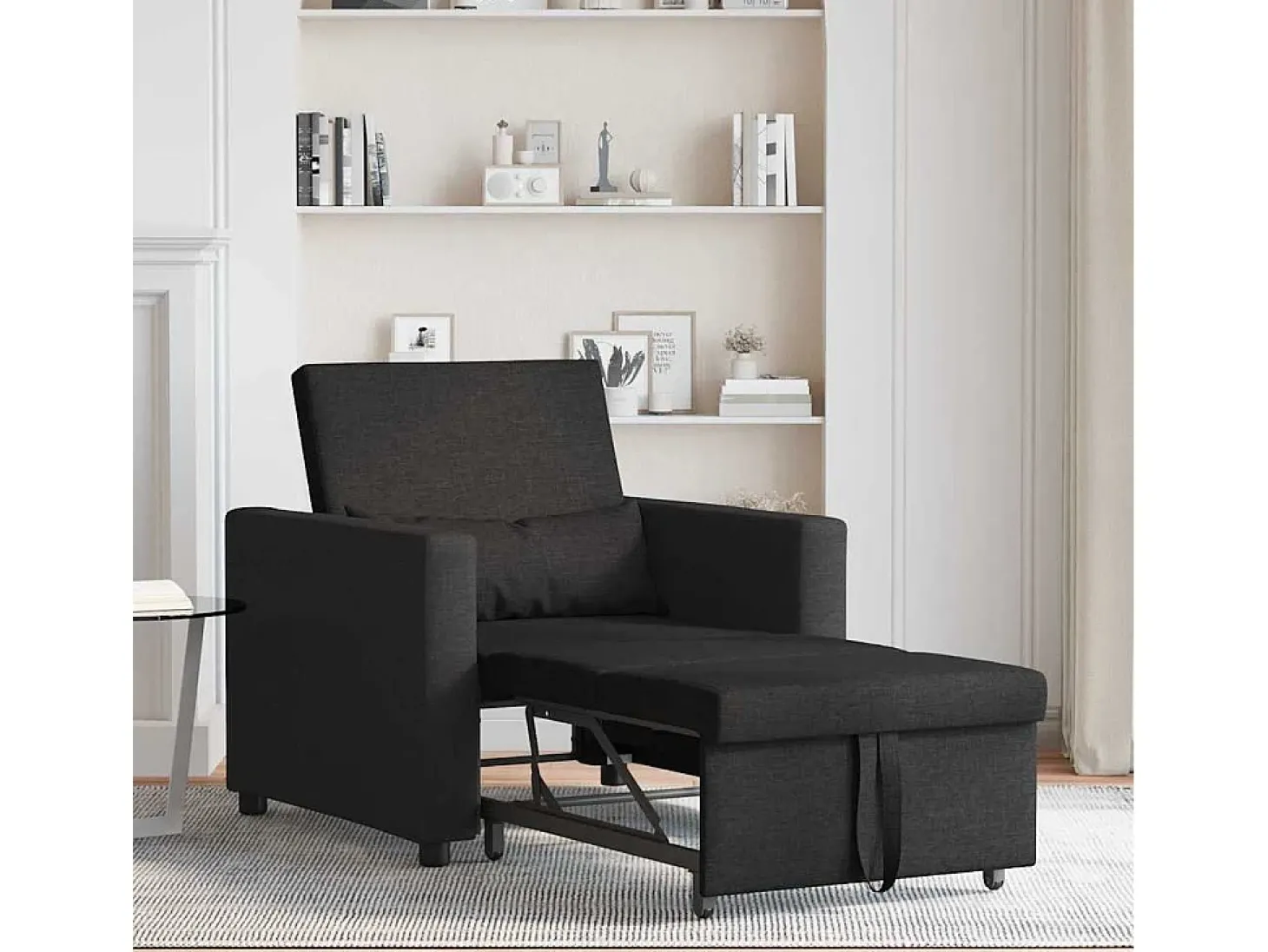 Sofá cama single com rodas Preto 90x165x87 cm tecido SHL709150