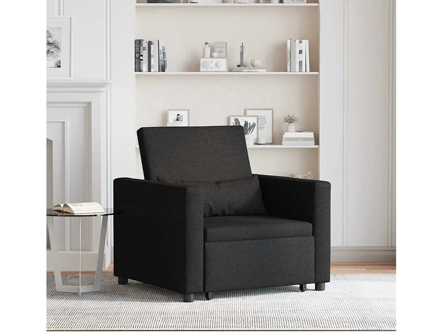 Sofá cama single com rodas Preto 90x165x87 cm tecido SHL709150