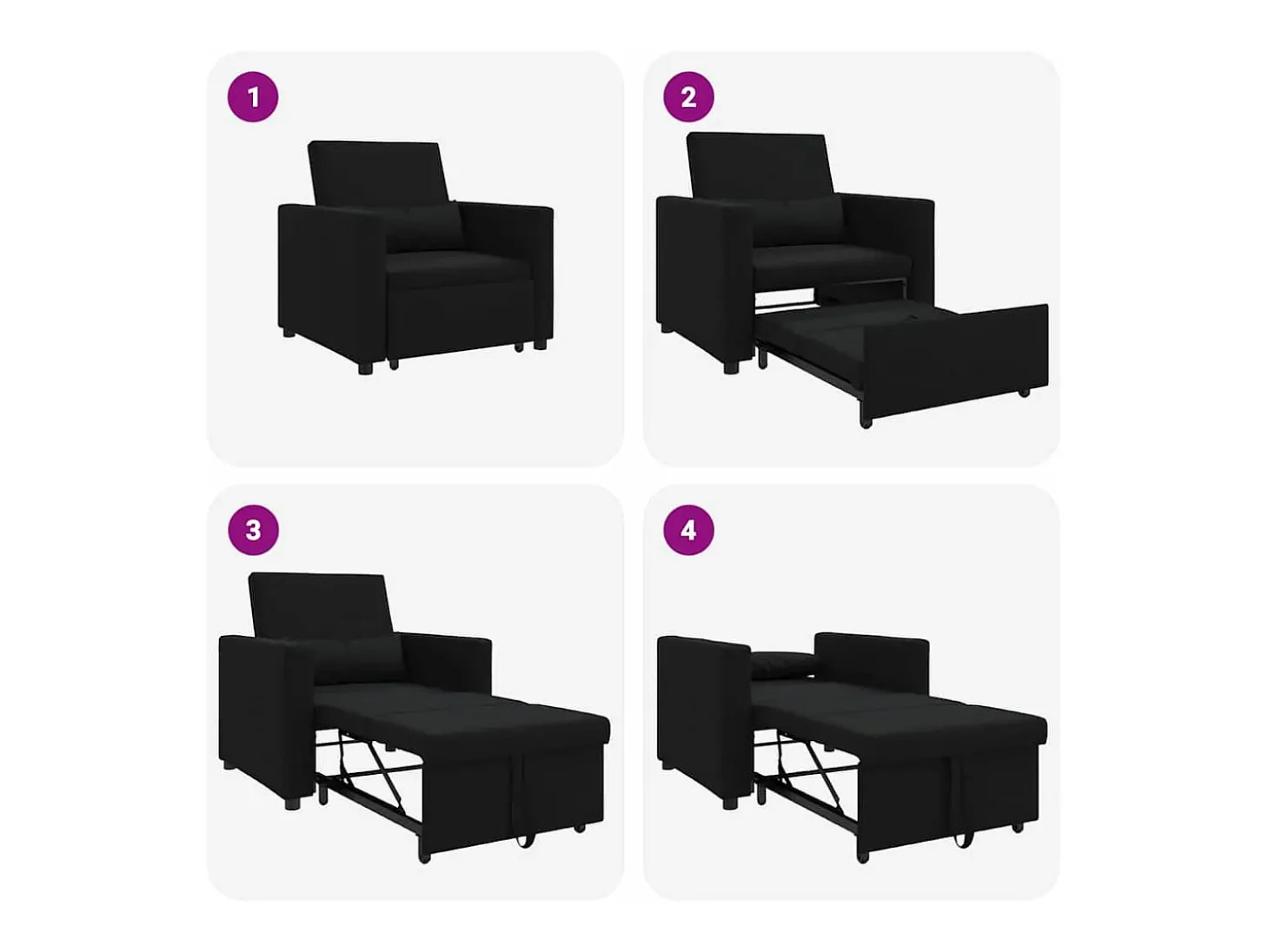 Sofá cama single com rodas Preto 90x165x87 cm tecido SHL709150