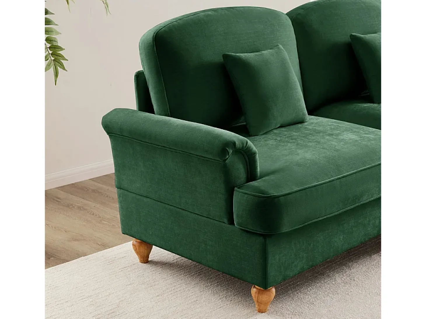 Sofá Cantinho Modular 3 Lugares em U - Chenille - Capa Removível e 2 Pufs - 272x140x93cm - Verde