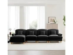 Sofá Cantinho Modular 4 Lugares em L - Chenille - Capa Removível e Puf - 350x140x93cm - Preto