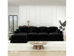 Sofá Cantinho Modular 4 Lugares em L - Chenille - Capa Removível e Puf - 350x140x93cm - Preto