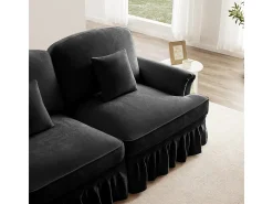 Sofá Cantinho Modular 3 Lugares em U - Chenille - Capa Removível e 2 Pufs - 272x140x93cm - Preto