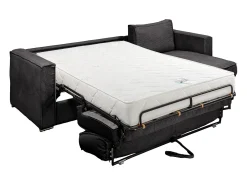 Sofá canto convert. abert. ráp. veludo canel. cinza antracite cama ripas largas 140cm