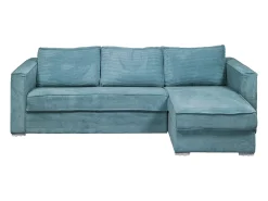 Sofá canto convert. abert. ráp. veludo canelado azul-turquesa cama 160cm esp. 22cm LORETO